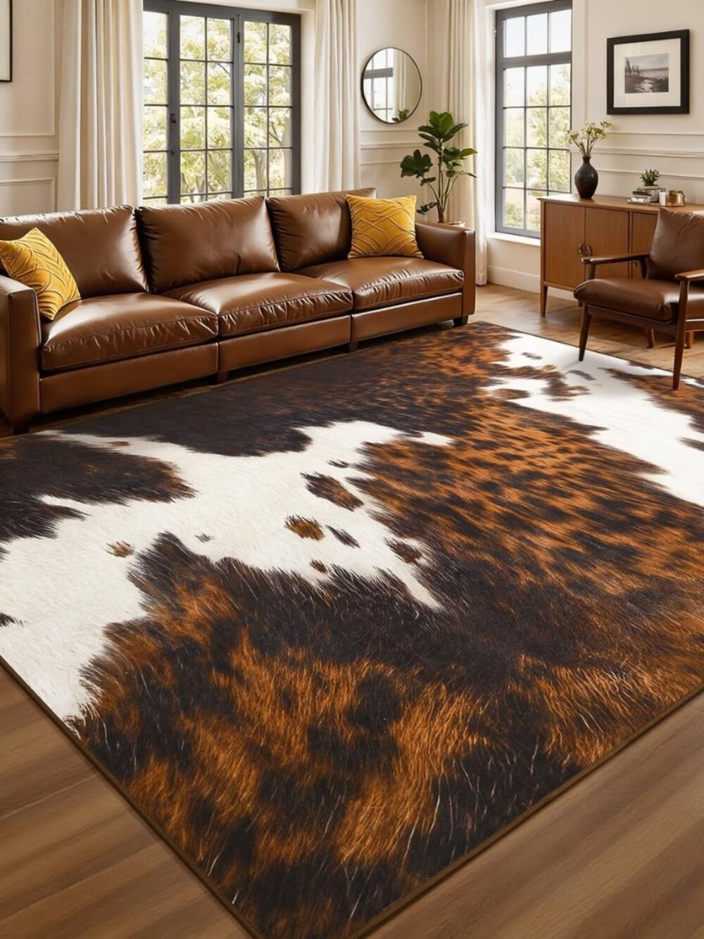 BENRON Soft Cowhide Rug 5x7, Faux Cow Hide Rug for Living Room Bedroom